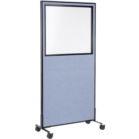 Global Industrial 36-1/4W x 99H Mobile Office Partition Panel with Partial Window, Blue 695788MWBL